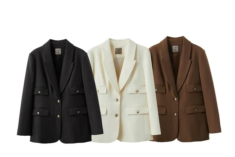 Minimalist Blazers Women Autumn 2024 Clothing Vintage Buttons Up Coat Basics Long Sleeve Jacket Office Lady Blazer 12453051