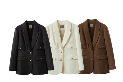 Minimalist Blazers Women Autumn 2024 Clothing Vintage Buttons Up Coat Basics Long Sleeve Jacket Office Lady Blazer 12453051