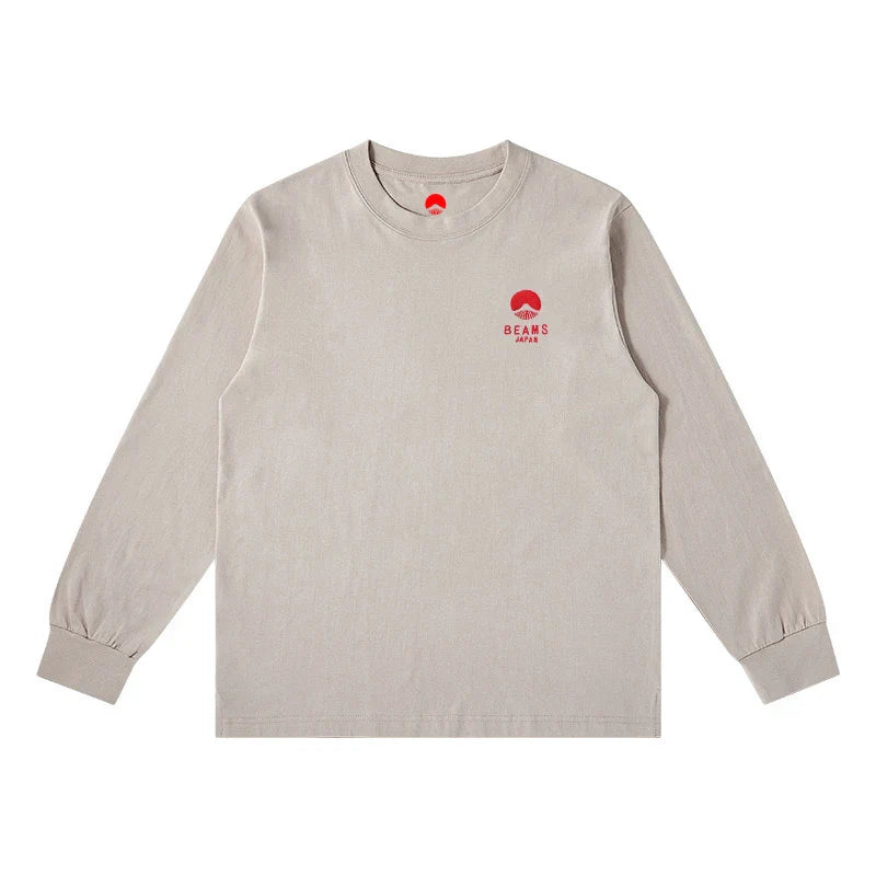 Autumn Limited Edition Japan Fuji Mountain Embroidered Loose Couple Men Women Long Sleeve T-Shirt Cotton Casual O-Neck Tops