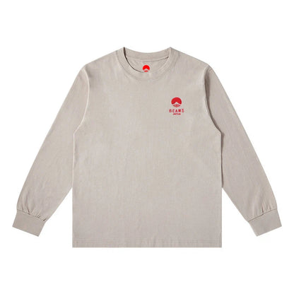 Autumn Limited Edition Japan Fuji Mountain Embroidered Loose Couple Men Women Long Sleeve T-Shirt Cotton Casual O-Neck Tops