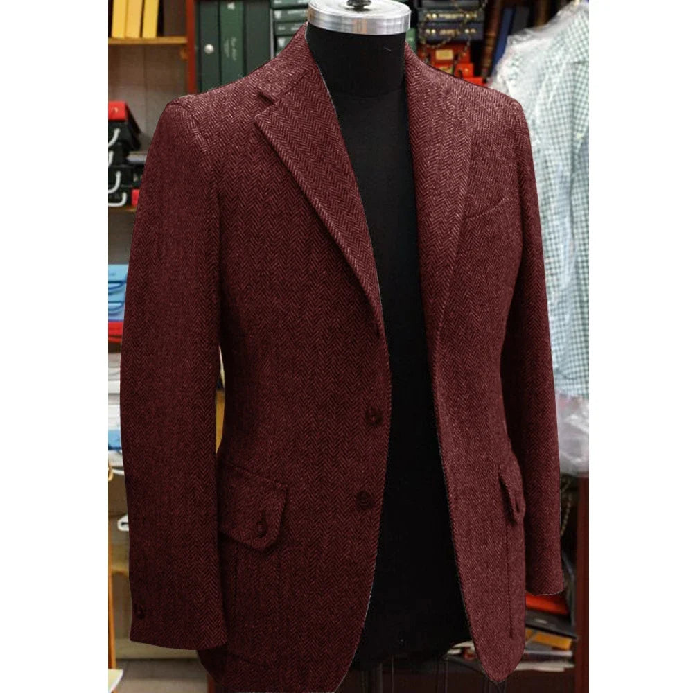 Men's Herringbone Blazer Suit Collar Slim Jacket Casual Fashion Jacket 3 Pocket Workwear Men's Summer Suits Formal Man Jackets