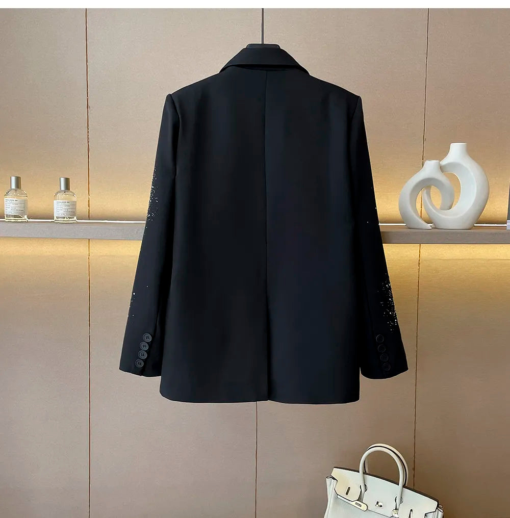 Women's Rhinestone Blazer Long Sleeve Suit Jacket Designer Loose Fit Office Casual Sparkly Blazer Fashion Outerwear Coat