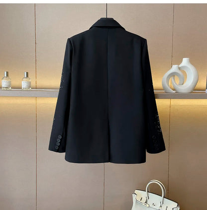 Women's Rhinestone Blazer Long Sleeve Suit Jacket Designer Loose Fit Office Casual Sparkly Blazer Fashion Outerwear Coat