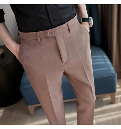 2024 New Men's Slim Fit Tapered Dress Pants Apricot Pearlescent Texture Business Casual Suit Trousers Spring Clothes
