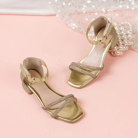 Children Summer Sequins High Heels Sandals Non-slip 2026 New Gold Princess Causal Girls Open-toe Sandals Fashion Kids Sandals