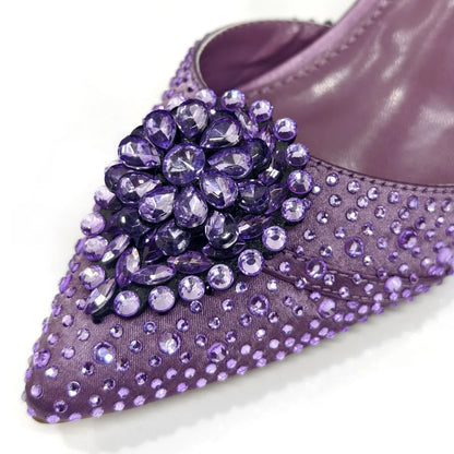 2025 Italian Luxury Rhinestone Taro Purple Pointed Toe High Heel Shoe & Bag Set for Women - Perfect for Parties