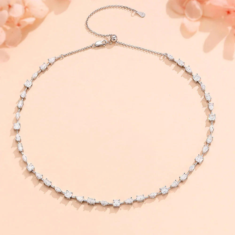 Certified Full Moissanite Necklace Choker for Women S925 Silver Round/Pear/Marquise/Asscher Cut Lab Diamomd Adjustable Neckchain