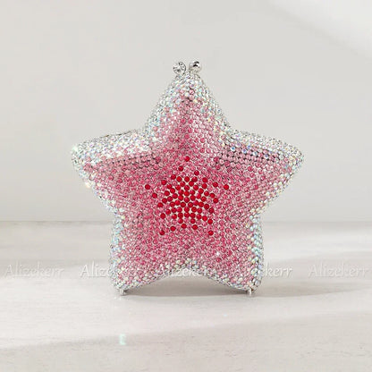 Star Shaped Crystal Evening Bags Women 2024 Boutique Gorgeous Gradient Colour Diamond Mini Clutch Purses Wedding Party