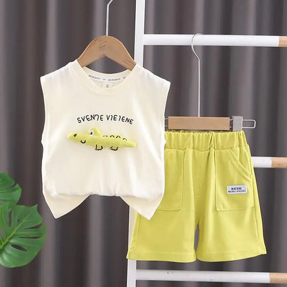 Boys Clothing Children Summer Girls Set Kids Clothing Cartoon Crocodile Sleeveless Shorts 2pcs Suits Children Tracksuits 0-5Year