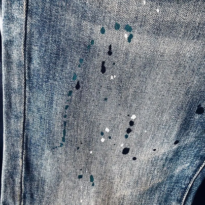 High-quality Blue Jeans Men's 2025 Spring and Summer European Wear Cargo Brand Letter Printing Ink Splashing Straight-leg Pants