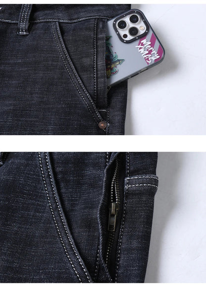 2024 New Men's Clothing Casual Jeans Winter New Fleece Pants Thick Warm Fashion Straight Fit Male Denim Trousers