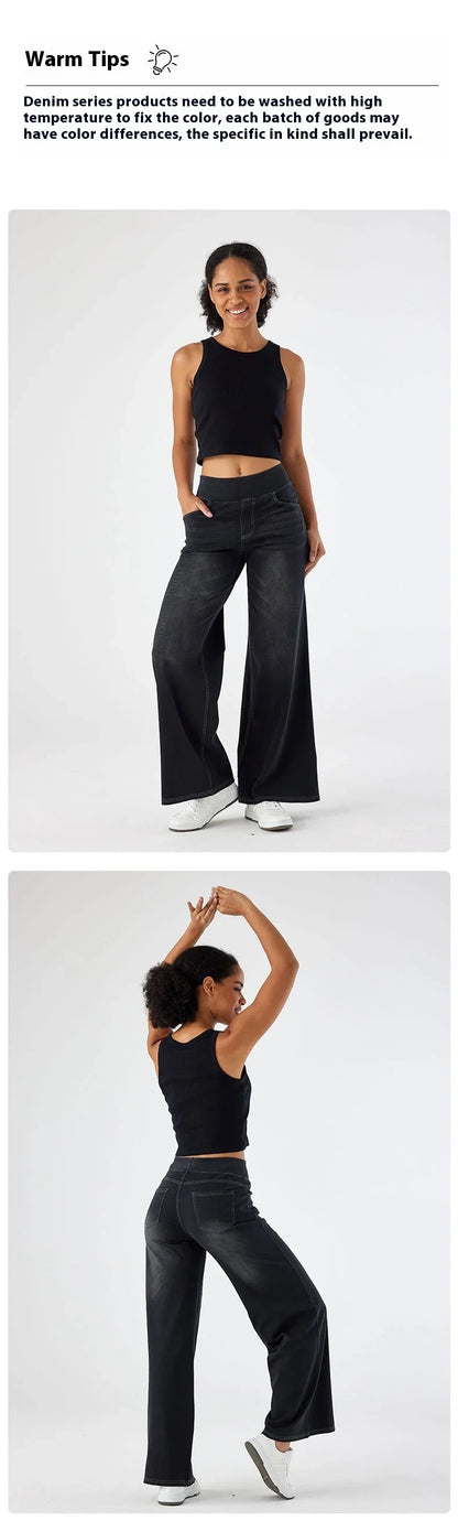 Women's New Large Size Denim Wide-Legged Trousers American High-Waisted Thin Straight Loose Casual Trousers Casual Jeans