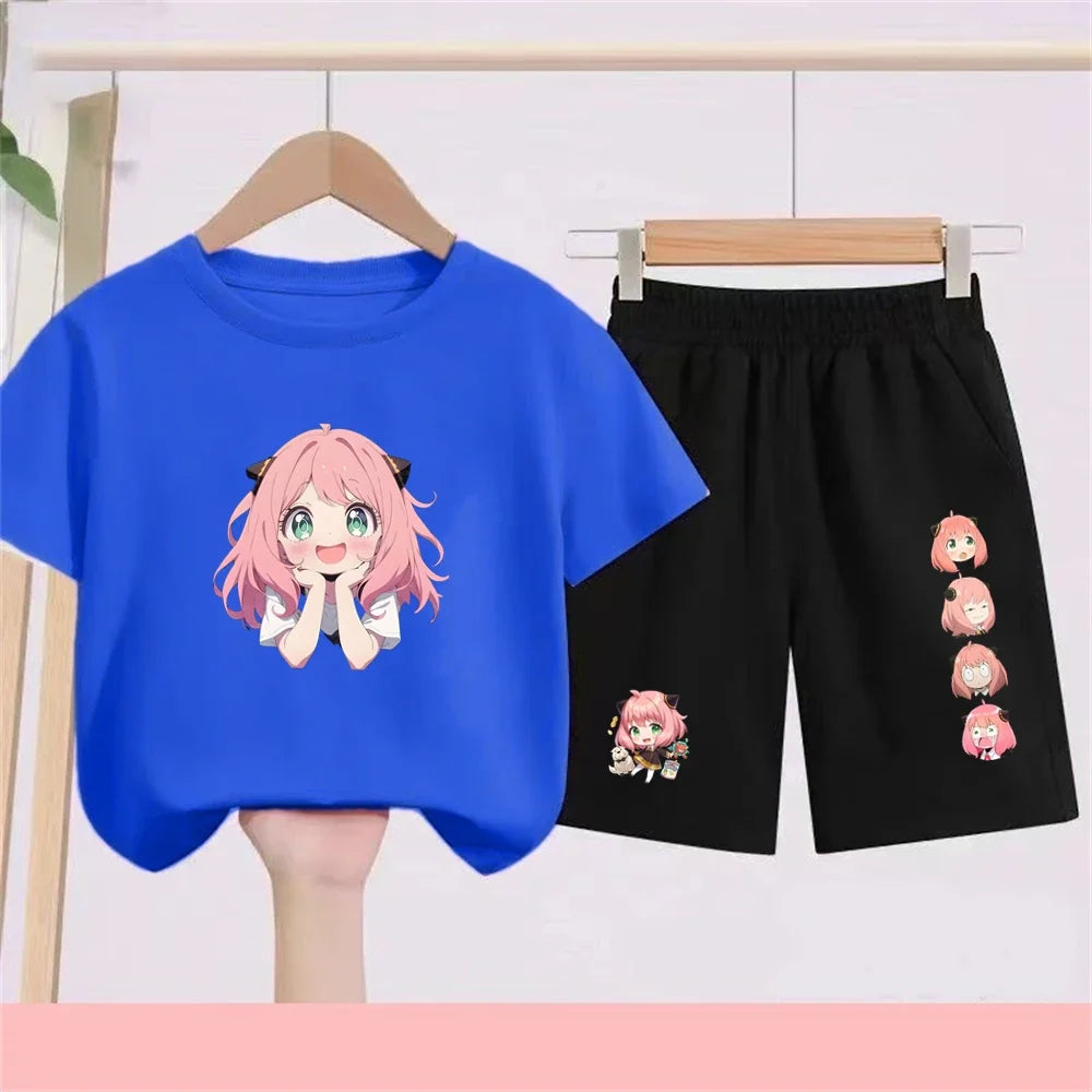 Kids Japanese Anime Spy X Family T-Shirt Sets cool Tops Boy Girls red Casual TShirt+Shorts Children's Summer Short Sleeve