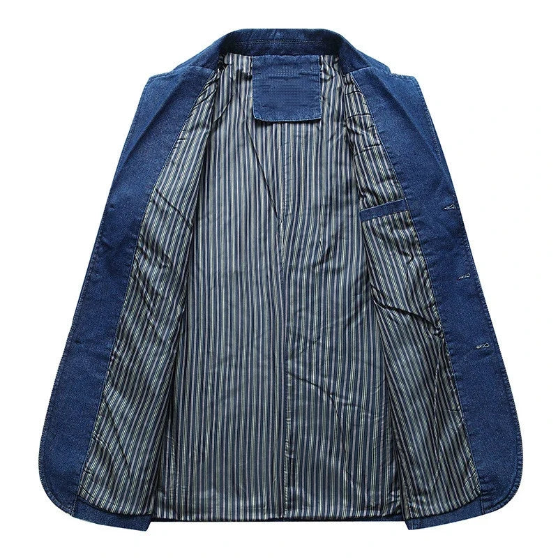 Mens Denim Blazer Men Fashion Cotton Vintage Suit Outerwear Male Blue Coat Denim Jacket Men Slim Fit Jeans Denim Blazers Top 4Xl