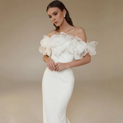 Modern 3D Flower Mermaid Wedding Dress Off the Shoulder Short Sleeve Bride Sexy Open Back with Sweep Train Gowns Customized