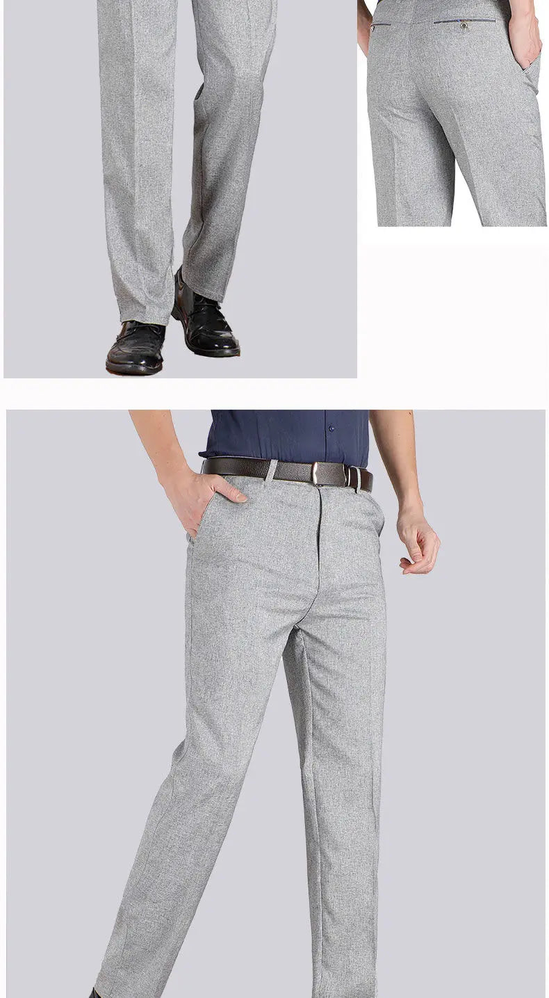 Mens Autumn Thick Summer Thin Business Pants Loose Male Pant High Waist Straight Trousers Casual Fashion Pant Plus Size 28-40