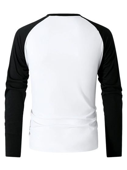 New Spring Autumn Style Simple Outdoor Sports Fashion Trendy Versatile Color Block V-neck Long Sleeve Men's Top