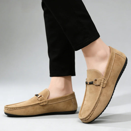 Classic Suede Leather Shoes Men Slip On Loafers Preppy Lightweight Breathable Wallking Driving Shoes Comfort Casual Men Sneakers