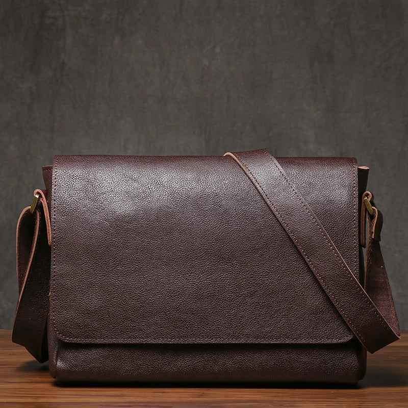 Men's High Quality Genuine Leather Shoulder Bag Vintage Flap Crazy Horse Cowhide Messenger Bag Daily Casual Crossbody Bags