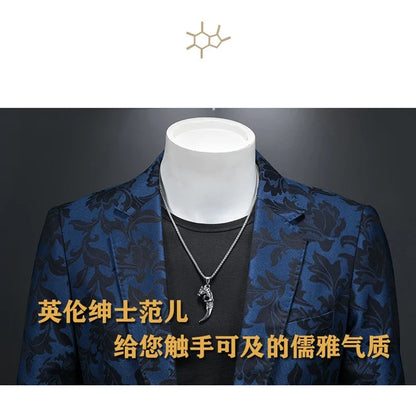 British Style Luxury Jacquard Blazers Men Clothing 2022 Business Slim Fit Casual Suit Coat Men Groom Wedding Suit Printed Blazer