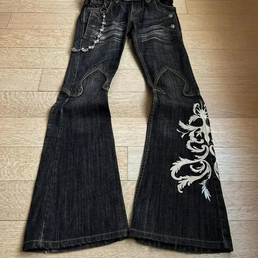Y2K Micro La Retro Wide Jeans 2006 Leg Pants New High Waist Harajuku Loose Embroidered Women Jeans with Rock Punk Style