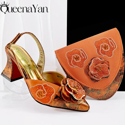 2025 Elegant Lilac Color Women's Heels Handbag Set Rhinestone Embellished Designer Shoes for Weddings Special Events