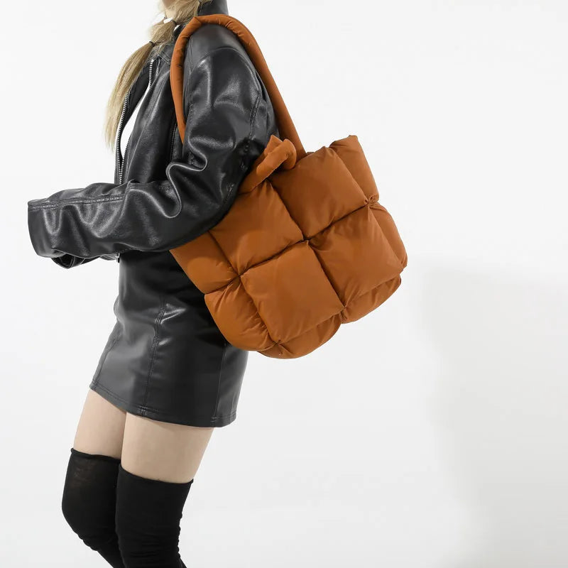 Fashion Soft Puffer Tote Bag Designer Quilted Women Shoulder Bags Nylon Padded Lady Handbags Down Cotton Warm Winter Shopper Bag