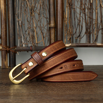 2.4CM Thick Cowhide Copper Buckle Ladies Genuine Leather Casual Jeans Belts for Women Luxury Designer Korean Fashion Thin Belt