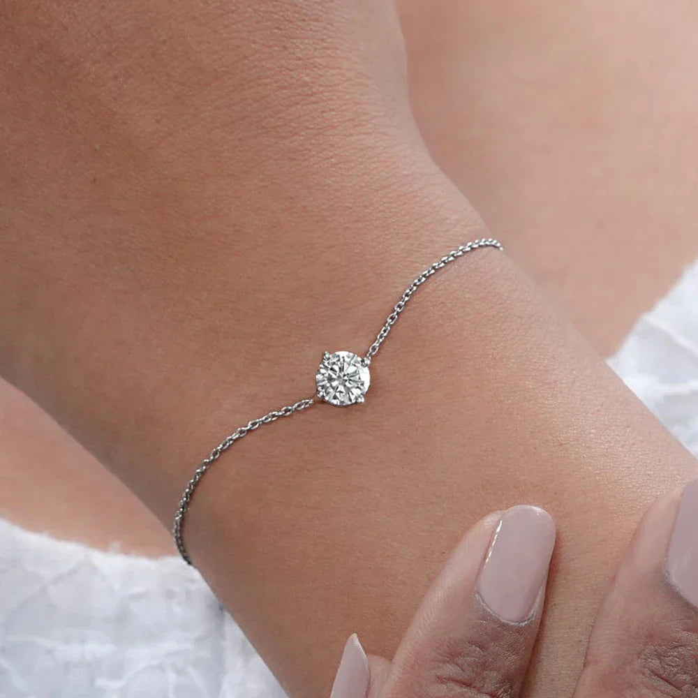 1CT Round Cut Moissanite Solitaire Diamond  Bracelet for Women Men 925 Silver Minimalist Charm Bracelet Wrist Chain Adjustable
