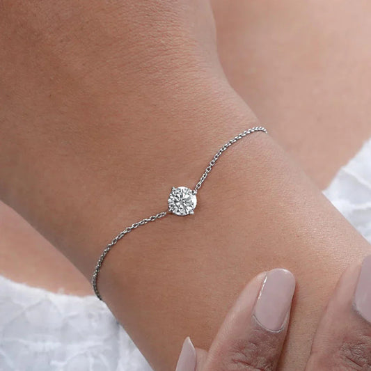 Bracelet solitaire en moissanite taille ronde 1 carat pour femmes et hommes, en argent 925, breloque minimaliste réglable pour poignet