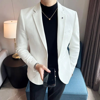 High-quality, fashionable men's stylish, versatile and trendy Korean-style slimming suede business casual suit