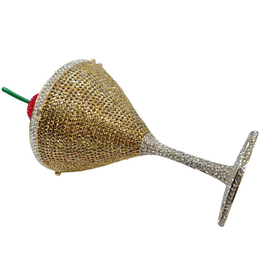 Cherry Martini Gold Rhinestone Evening Cocktail Party Handbag Women Luxury Bling Crystals Wedding Bridal Clutch Purses