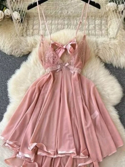Woman Plus Size Sexy V-Neck Strap Dress Lace Trim Slim Short Dress Women Fashion Comfortable Dress Party Hotsweet