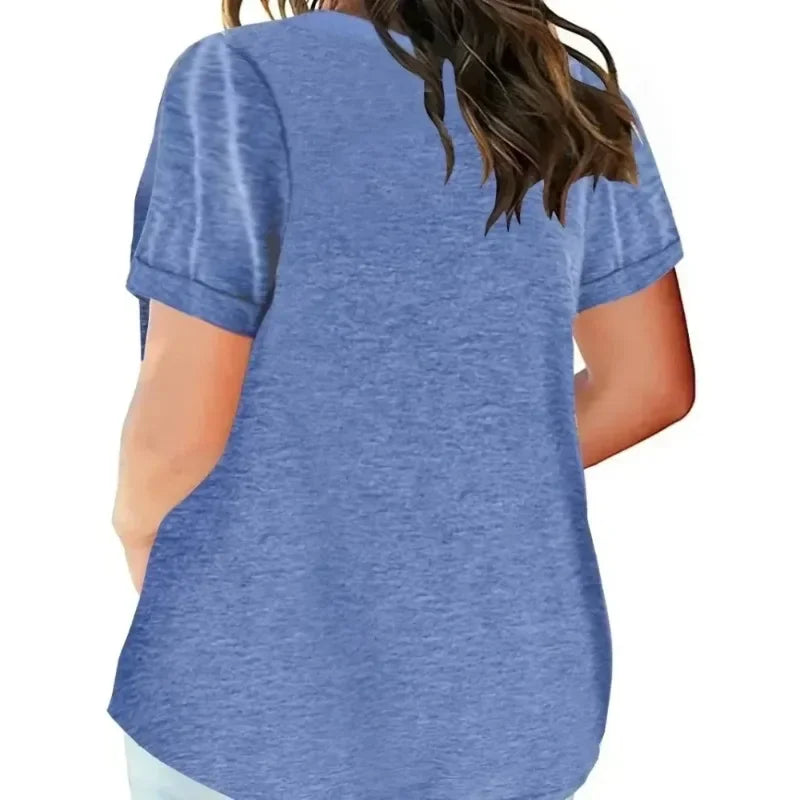 Plus Size 1XL-5XL Women's Spring and Summer New Style Loose Tops Ladies Casual V-neck Short Sleeve Pocket T-shirt