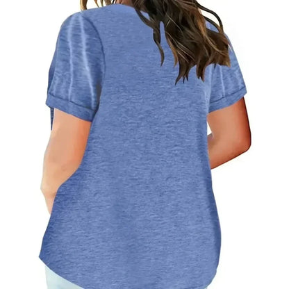 Plus Size 1XL-5XL Women's Spring and Summer New Style Loose Tops Ladies Casual V-neck Short Sleeve Pocket T-shirt