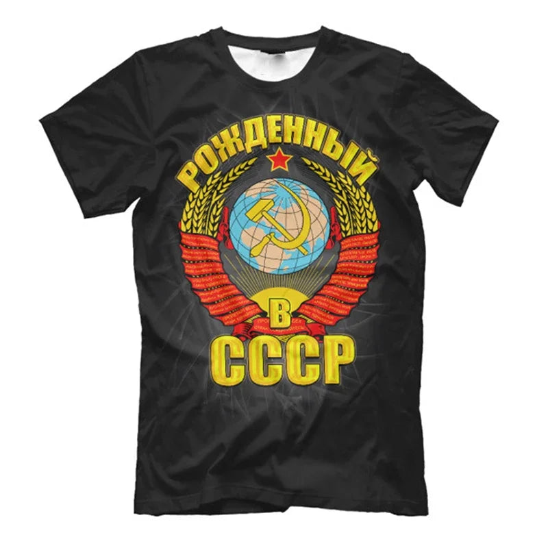 CCCP R Print T-shirt For Men Clothing Round Neck Short Sleeve T Shirts 2025 Summer Harajuku Street Oversized Tee Top