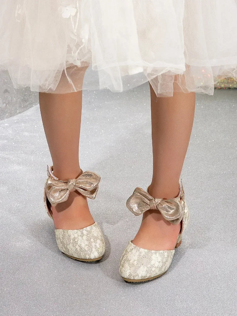 Girl Princess Dress Sandals Summer New Versatile Kids Fashion High Heels Shoes Sweet Bowknot Versatile Children Causal Sandals