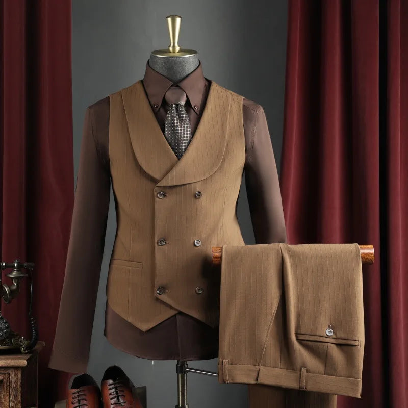 Men's Business Suit Vest Turn Down Collar Double-breatsed Man Waistcoat Slim Simple Solid Color Breathable Versatile Male Vest