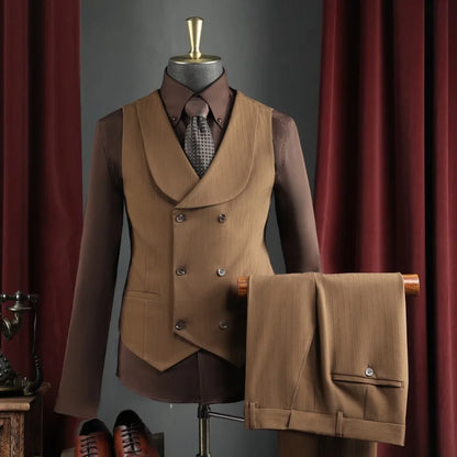 Men's Business Suit Vest Turn Down Collar Double-breatsed Man Waistcoat Slim Simple Solid Color Breathable Versatile Male Vest