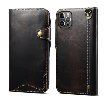 Genuine Leather Wallet Phone Case for iPhone 14 15 Plus 12 13 Pro Max 11 XS XR 6S 7 8 SE Holder Cover With Hand Strap
