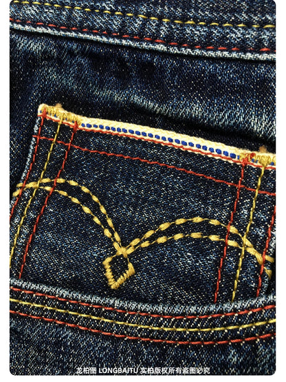 High Quality 100% Cotton Washed Yellow Selvedge Denim Jeans for Men American Vintage Casual Spring Autumn Loose Straight Pants