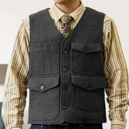 Men Vest Coffee Herringbone Single Button With Pocket Waistcoat For Wedding Banquet Business Work Office Daily Casual Men Vest