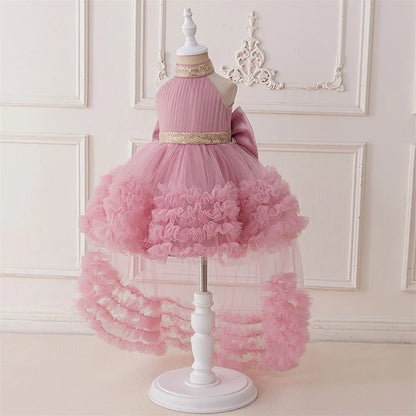 Big Bow Sequin Baby Party Girl Dresses Toddler Trailing 1st Bridesmaid Birthday Princess Dress Baby Gala Wedding Evening Costume