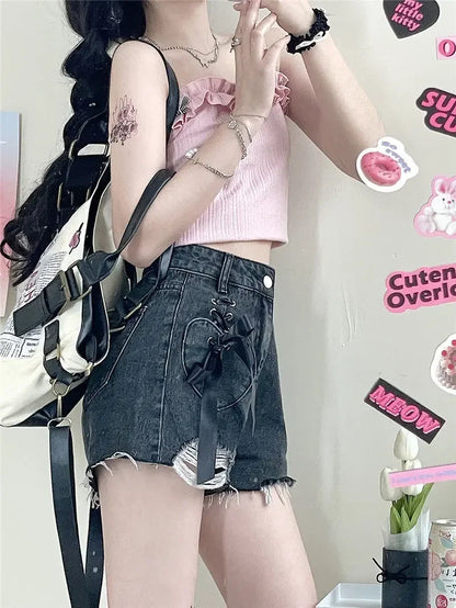Classic Bow High Waist Short Jean Pants Woman New In Casual Jorts Hot Stretchy To Wear Harajuku Fashion Denim Shorts for Women