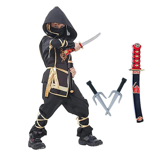 Black Ninja Costume Boy Halloween Japanese Samurai Costume Kid Anime Muscle Costume with Foam Accessories Best Children Gift