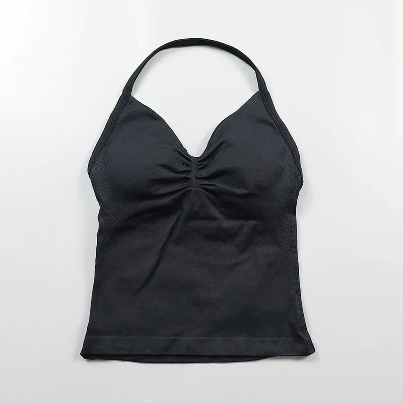Yoga Longline Strappy Top Leggings Set Women's Backless Camisole Built-In bra Vest High-Waisted Hip Lift Gym Shorts Sports Set