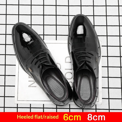 Mens Elevator Shoes 6/8CM Height Increase Invisible Hidden Formal Oxford Derby Leather Dress Shoes for Wedding Business Lace Up