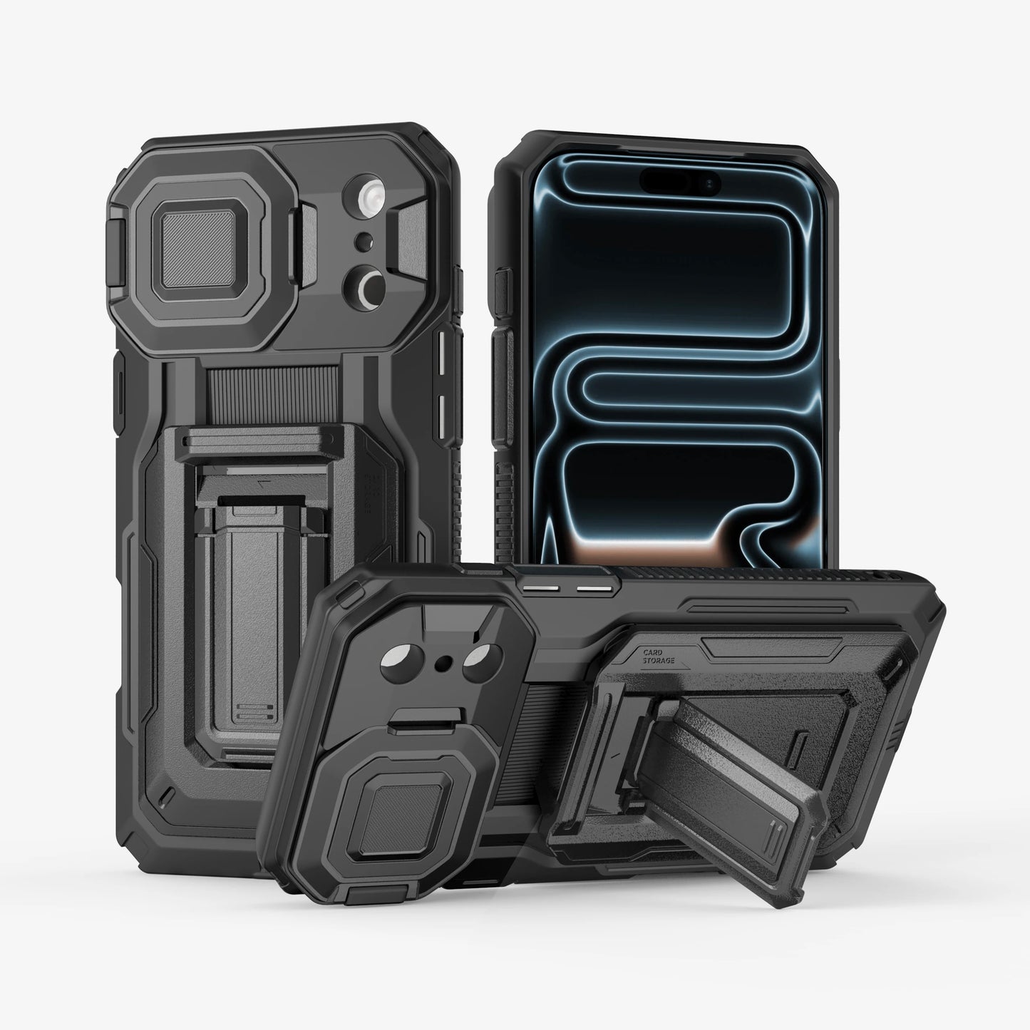 Case For iPhone 17 Pro Max Semi-Automatic Card Slot 3-4 Cards Kickstand Camera Lens Cover Wallet Heavy Duty Rugged Phone Case
