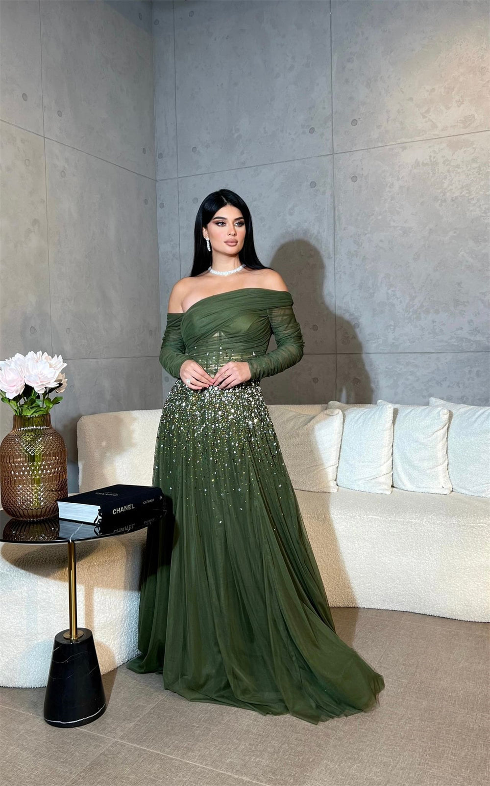 Customized High Quality Sequin Off the Shoulder Empire Party Dress Floor Length Long Ruched Formal Evening Gowns