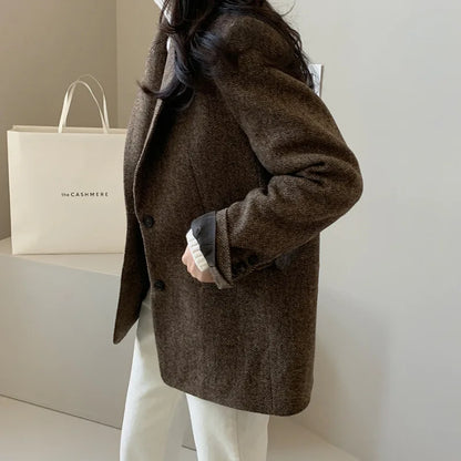 Hot Selling Slimming Vinegar Medium Long Suit Collar Windbreaker Women's Commuting Temperament Suit Jackets Single Breasted